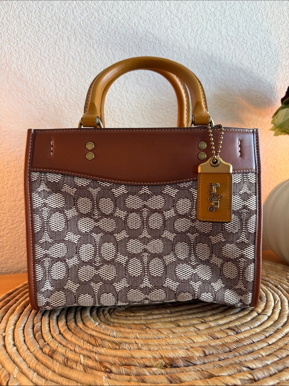 Coach Brown & Tan Signature Canvas Satchel Rogue 25